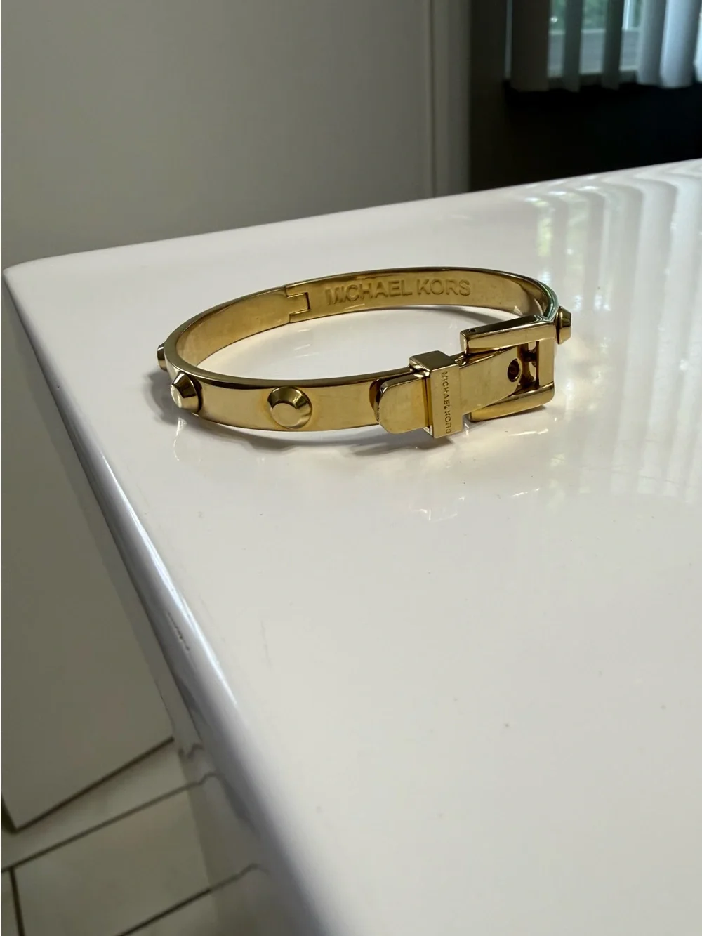 Michael Kors Gold Buckle Bracelet with Screw Accent